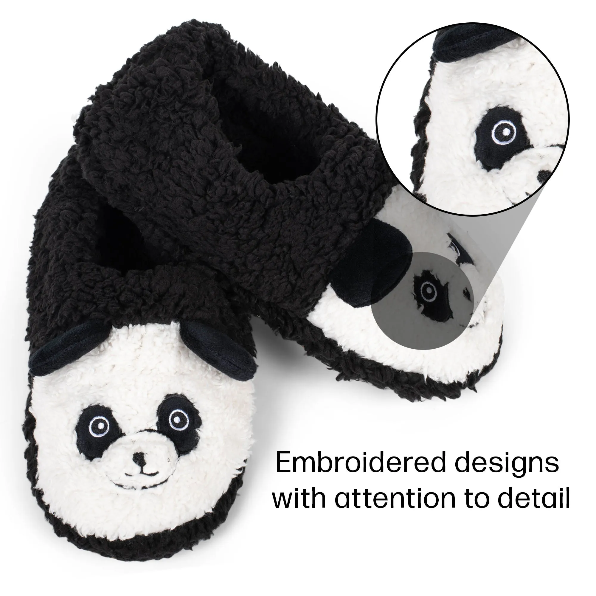 Panda Black Women's Animal Cozy Plush Lined Non Slip Fuzzy Slipper - Large