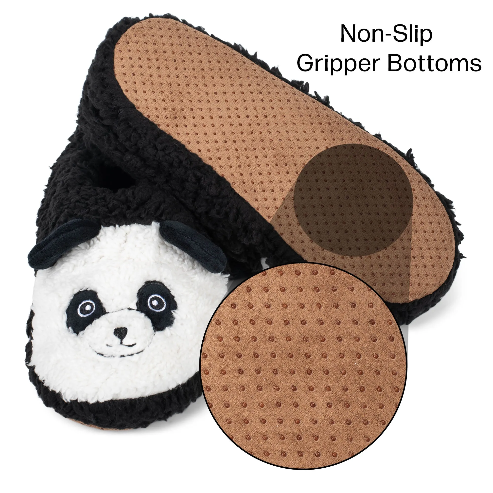 Panda Black Women's Animal Cozy Plush Lined Non Slip Fuzzy Slipper - Large