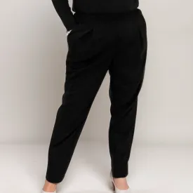 PLAIN BLACK ELAST WAIST TROUSERS WITH SIDE POCKETS