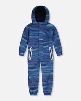 Printed Mid-Season One-Piece Outerwear Blue Wave And Black