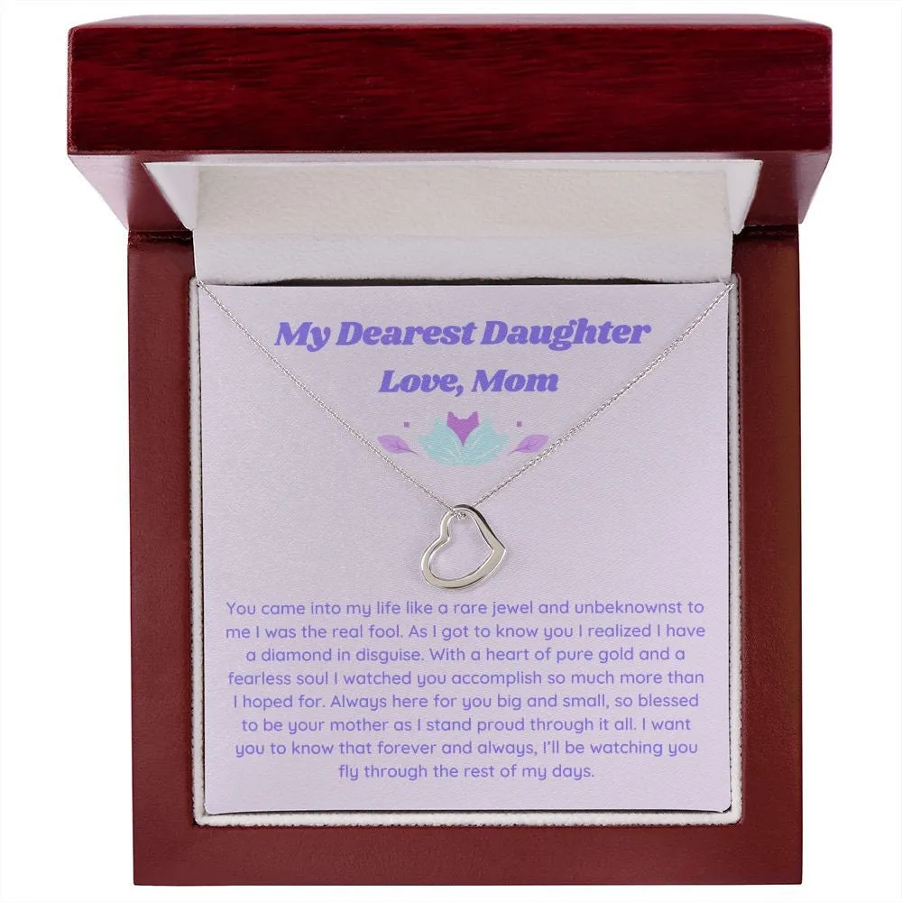 Retro Lavender Daughter Gift, Gold Minimalist Delicate Heart Necklace for Girl, Heartfelt Daughter Necklace