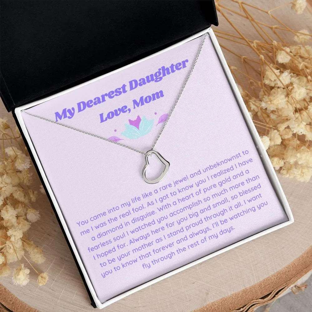 Retro Lavender Daughter Gift, Gold Minimalist Delicate Heart Necklace for Girl, Heartfelt Daughter Necklace
