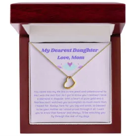 Retro Lavender Daughter Gift, Gold Minimalist Delicate Heart Necklace for Girl, Heartfelt Daughter Necklace
