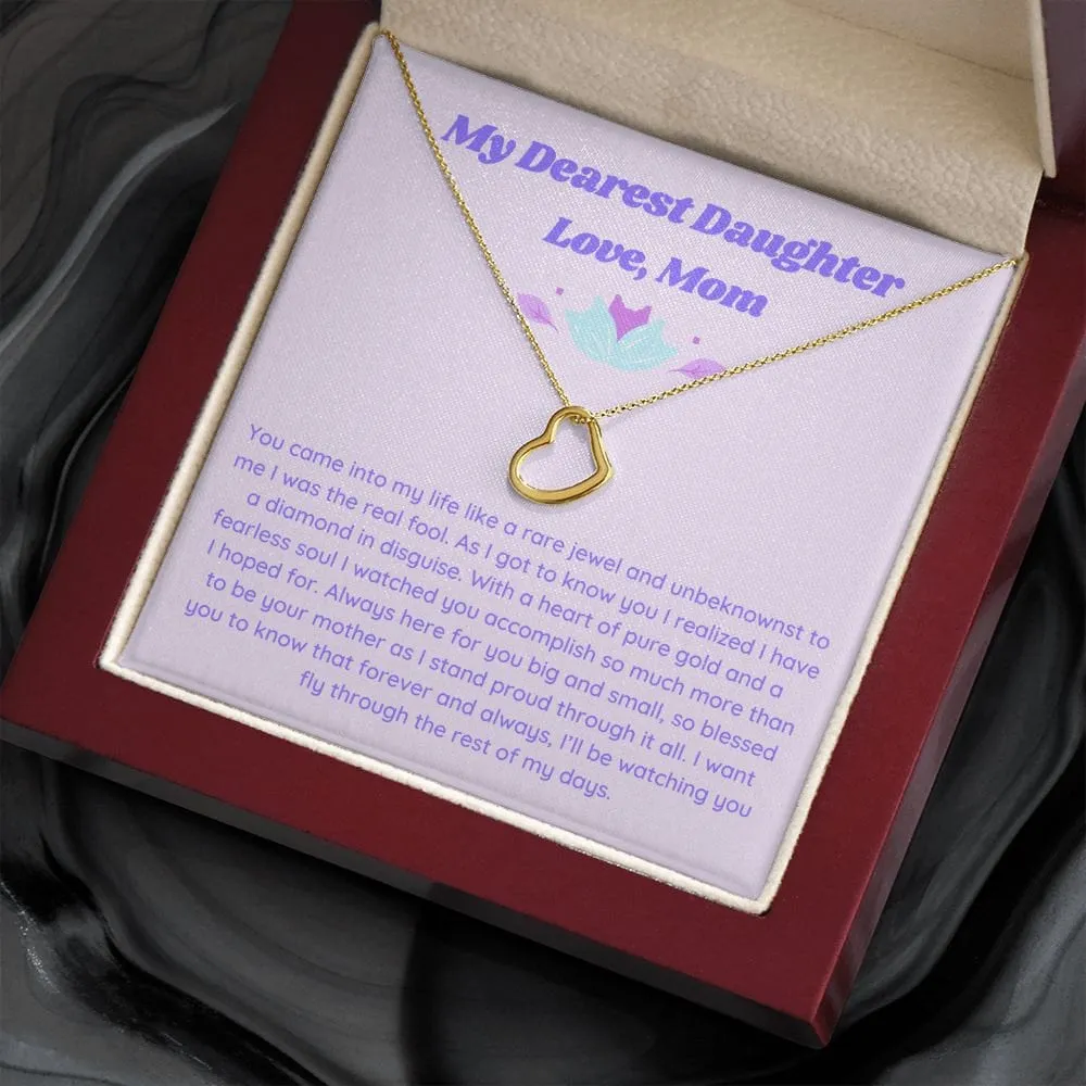 Retro Lavender Daughter Gift, Gold Minimalist Delicate Heart Necklace for Girl, Heartfelt Daughter Necklace