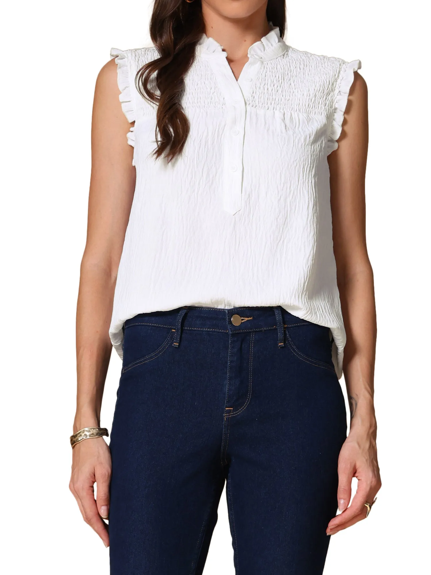 Ruffled Sleeveless Textured Basic Casual Tops