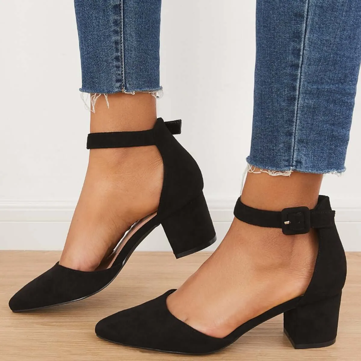 Sohiwoo woman formal Pointed Toe Ankle Strap Pumps Chunky Block Heel Dress Shoes