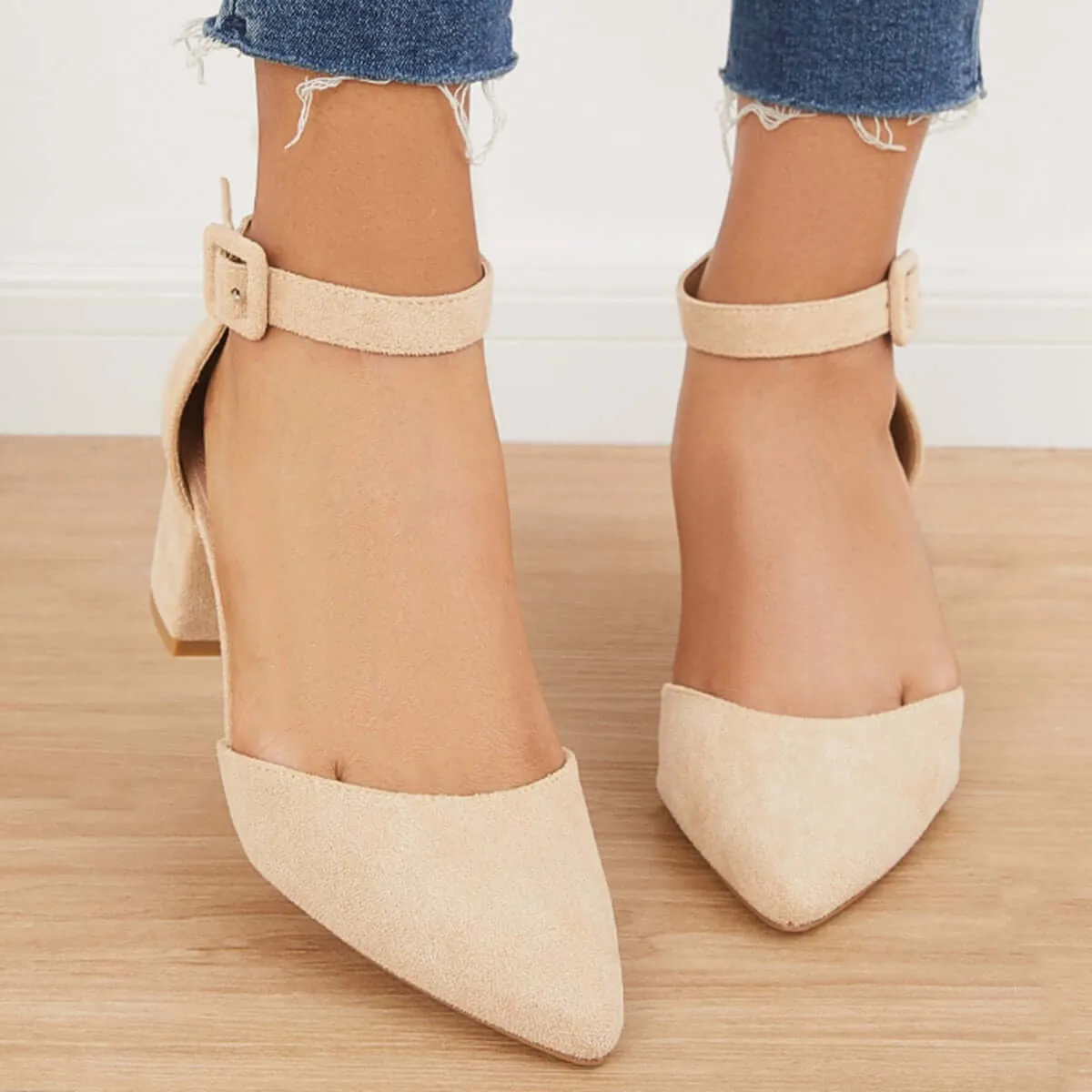 Sohiwoo woman formal Pointed Toe Ankle Strap Pumps Chunky Block Heel Dress Shoes