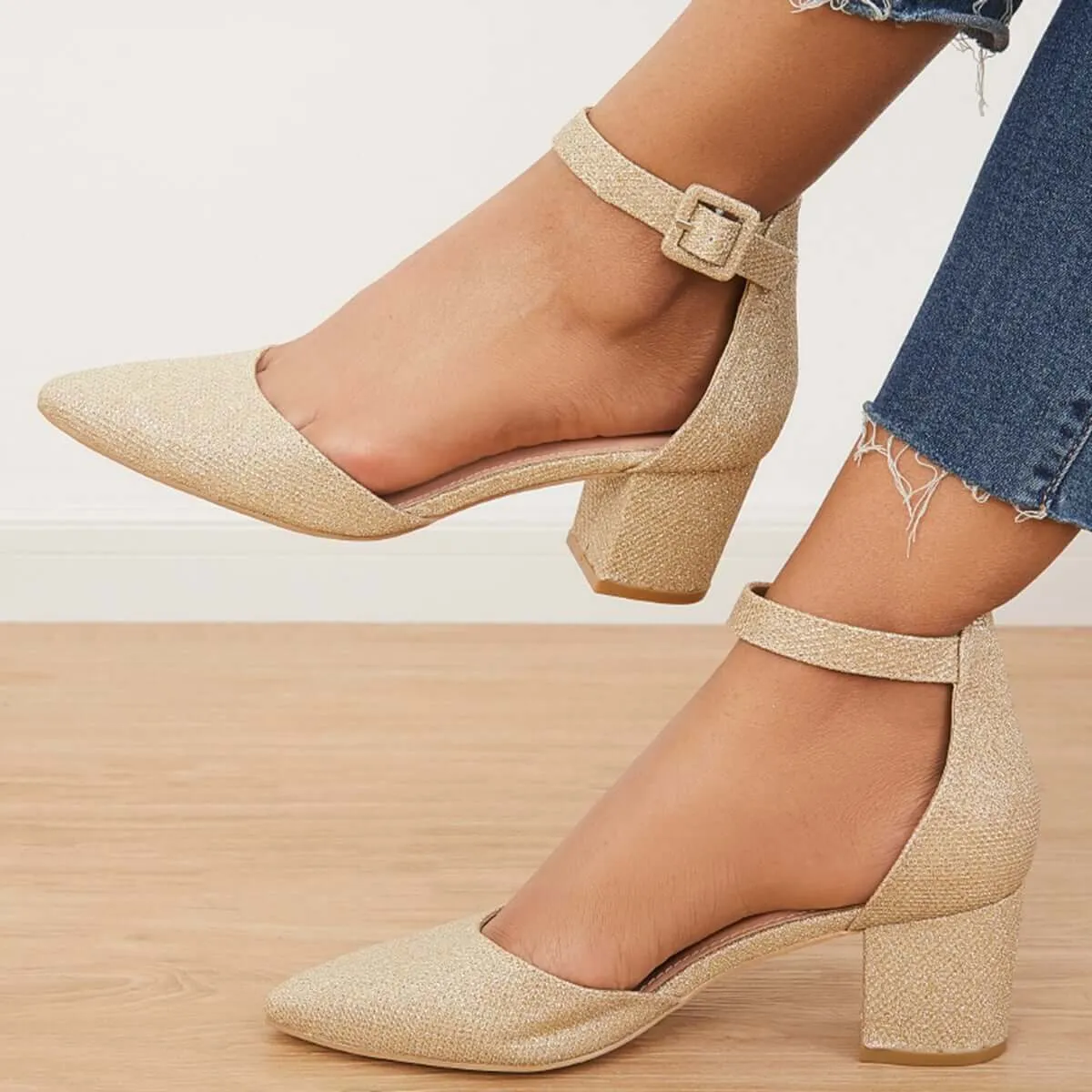 Sohiwoo woman formal Pointed Toe Ankle Strap Pumps Chunky Block Heel Dress Shoes