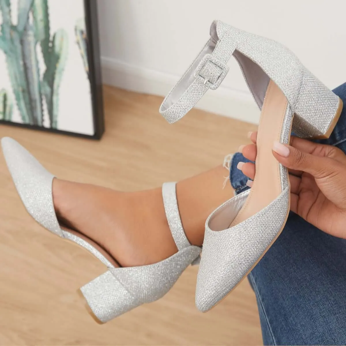 Sohiwoo woman formal Pointed Toe Ankle Strap Pumps Chunky Block Heel Dress Shoes