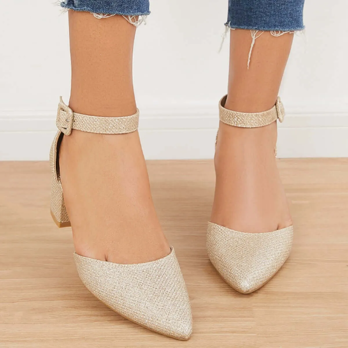 Sohiwoo woman formal Pointed Toe Ankle Strap Pumps Chunky Block Heel Dress Shoes