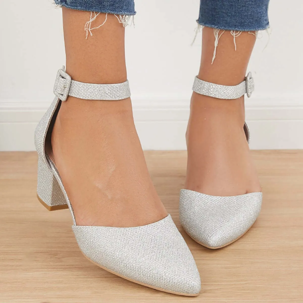 Sohiwoo woman formal Pointed Toe Ankle Strap Pumps Chunky Block Heel Dress Shoes