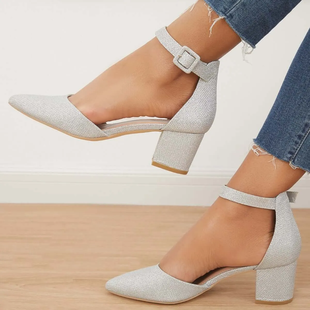 Sohiwoo woman formal Pointed Toe Ankle Strap Pumps Chunky Block Heel Dress Shoes