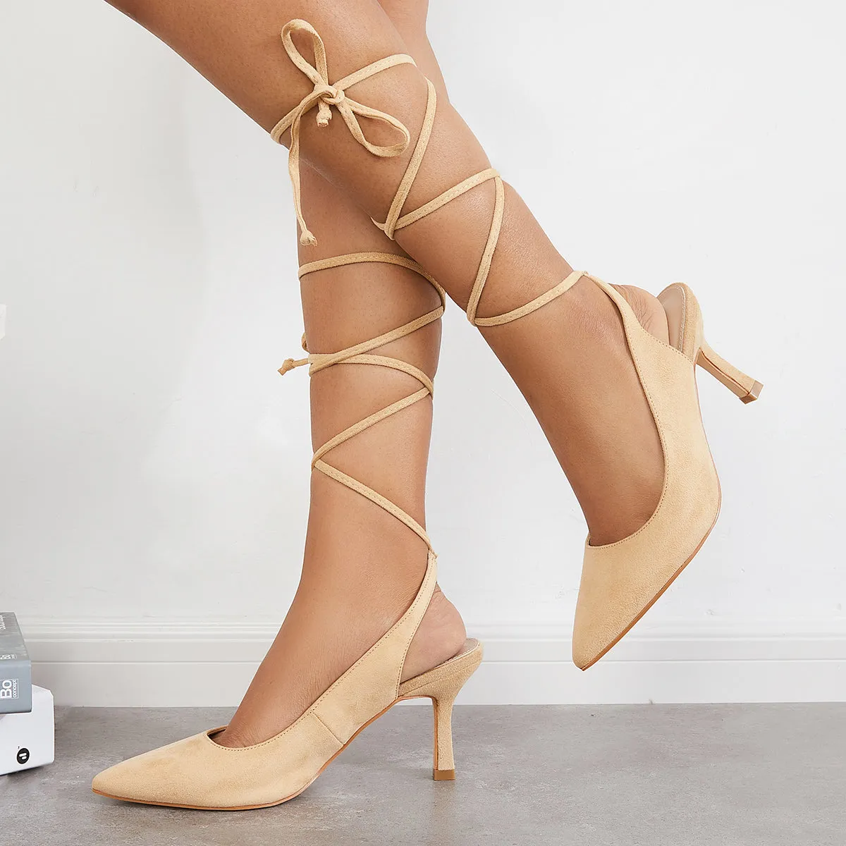 Sohiwoo woman formal Pointed Toe Slingback Pumps Lace Up Ankle Strap Sandals