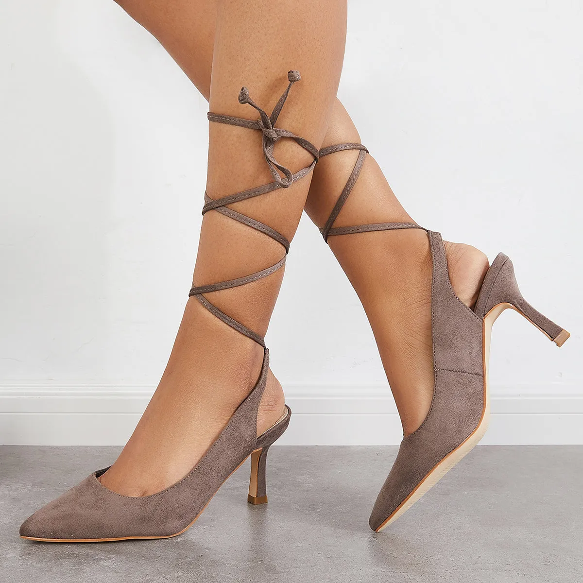 Sohiwoo woman formal Pointed Toe Slingback Pumps Lace Up Ankle Strap Sandals