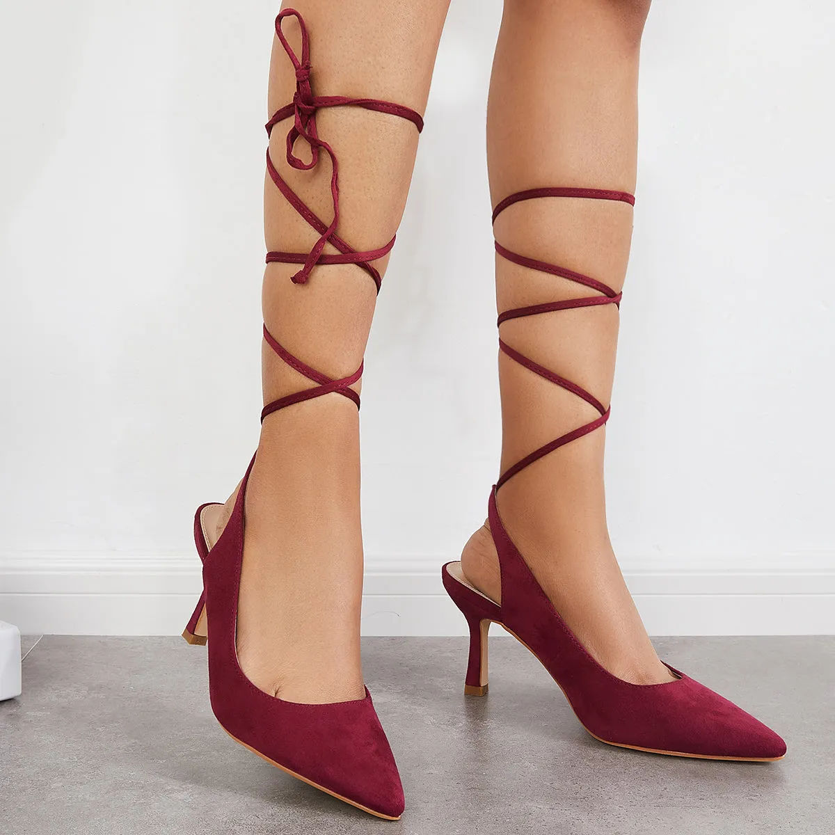 Sohiwoo woman formal Pointed Toe Slingback Pumps Lace Up Ankle Strap Sandals