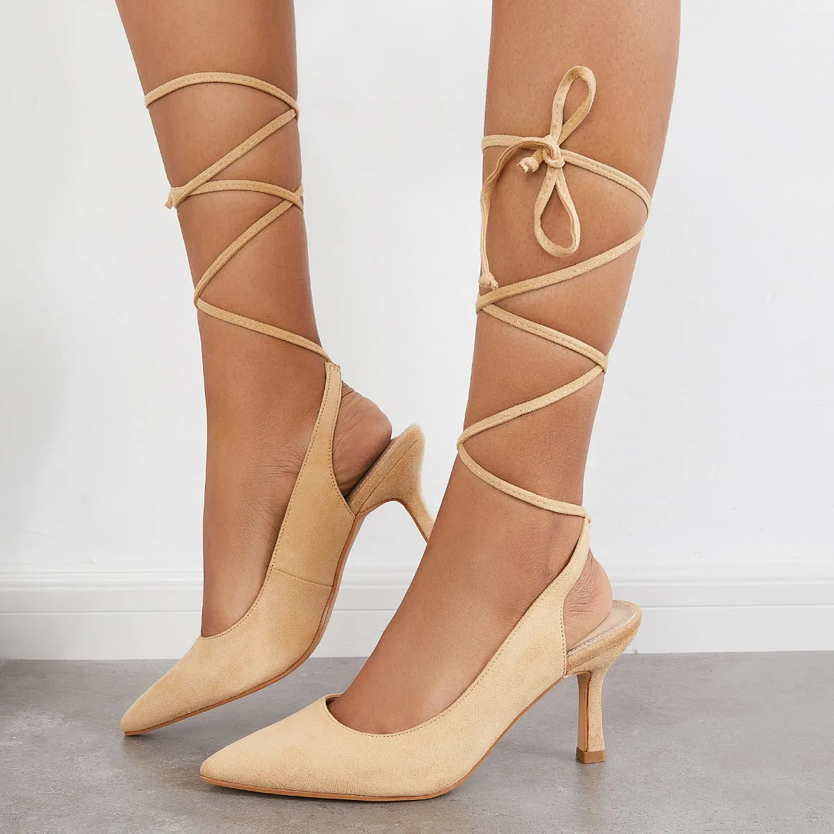 Sohiwoo woman formal Pointed Toe Slingback Pumps Lace Up Ankle Strap Sandals