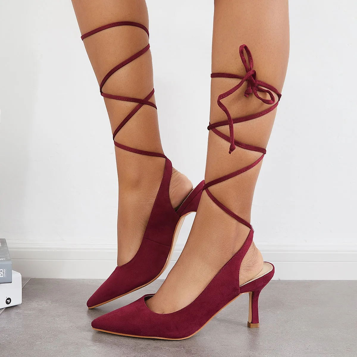 Sohiwoo woman formal Pointed Toe Slingback Pumps Lace Up Ankle Strap Sandals