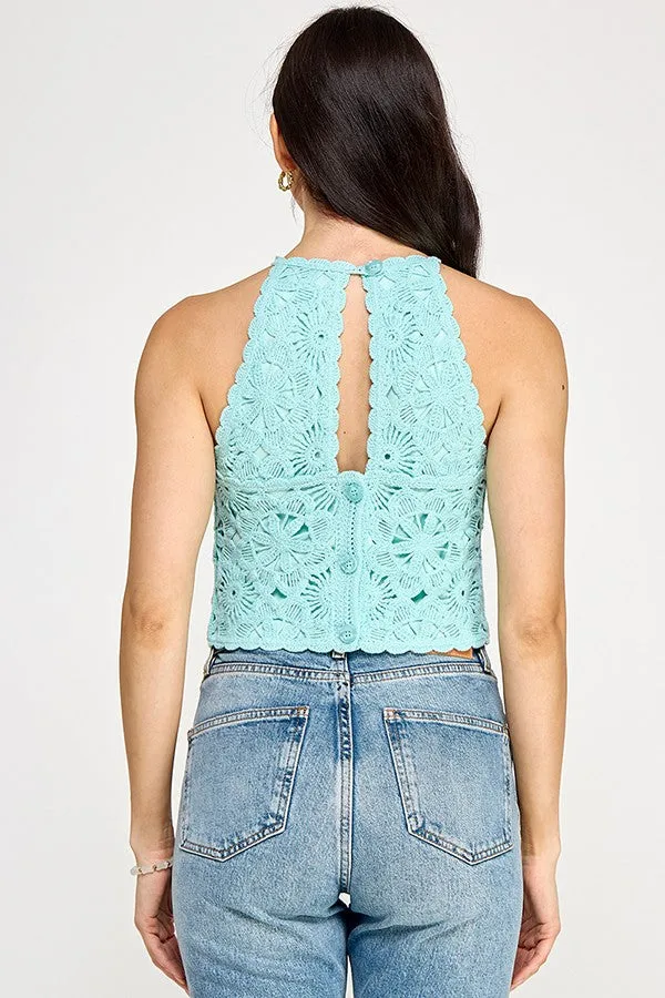 VACATION VIBES CROCHET HALTER CROP TOP