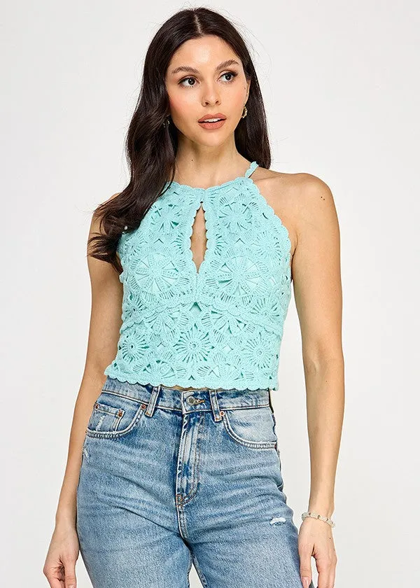 VACATION VIBES CROCHET HALTER CROP TOP